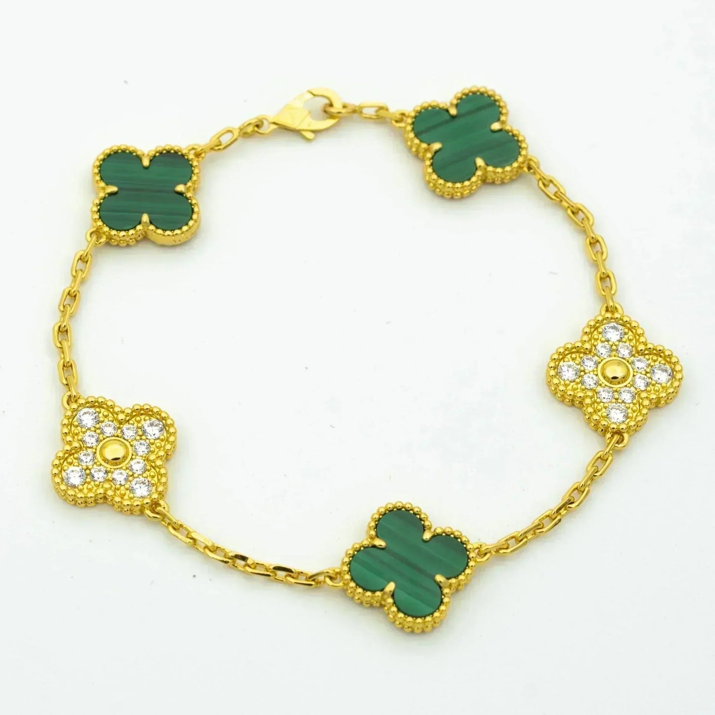 CLOVER  5 MOTIF MALACHITE DIAMOND BRACELET