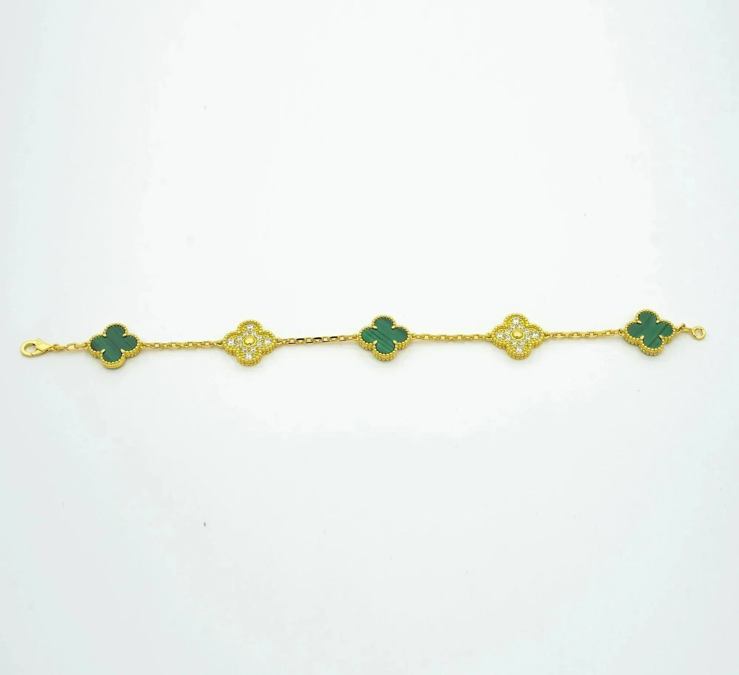 CLOVER  5 MOTIF MALACHITE DIAMOND BRACELET