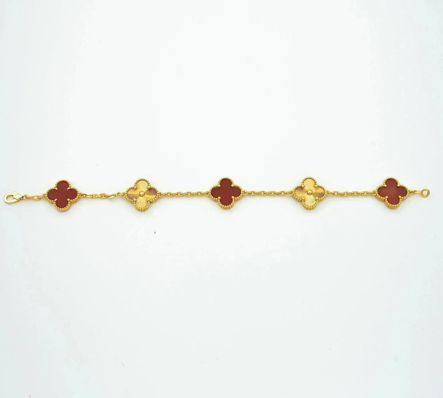 CLOVER  5 MOTIFS CARNELIAN GOLD BRACELET