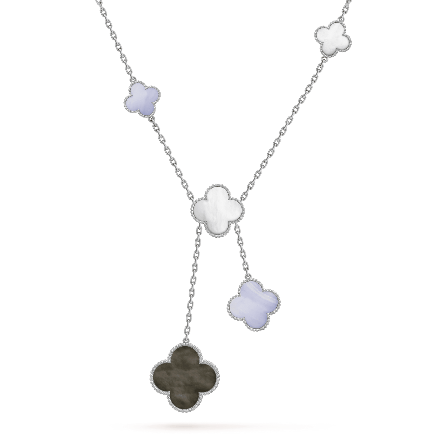 CLOVER MOP CHALCEDONY NECKLACE SILVER 6 MOTIF