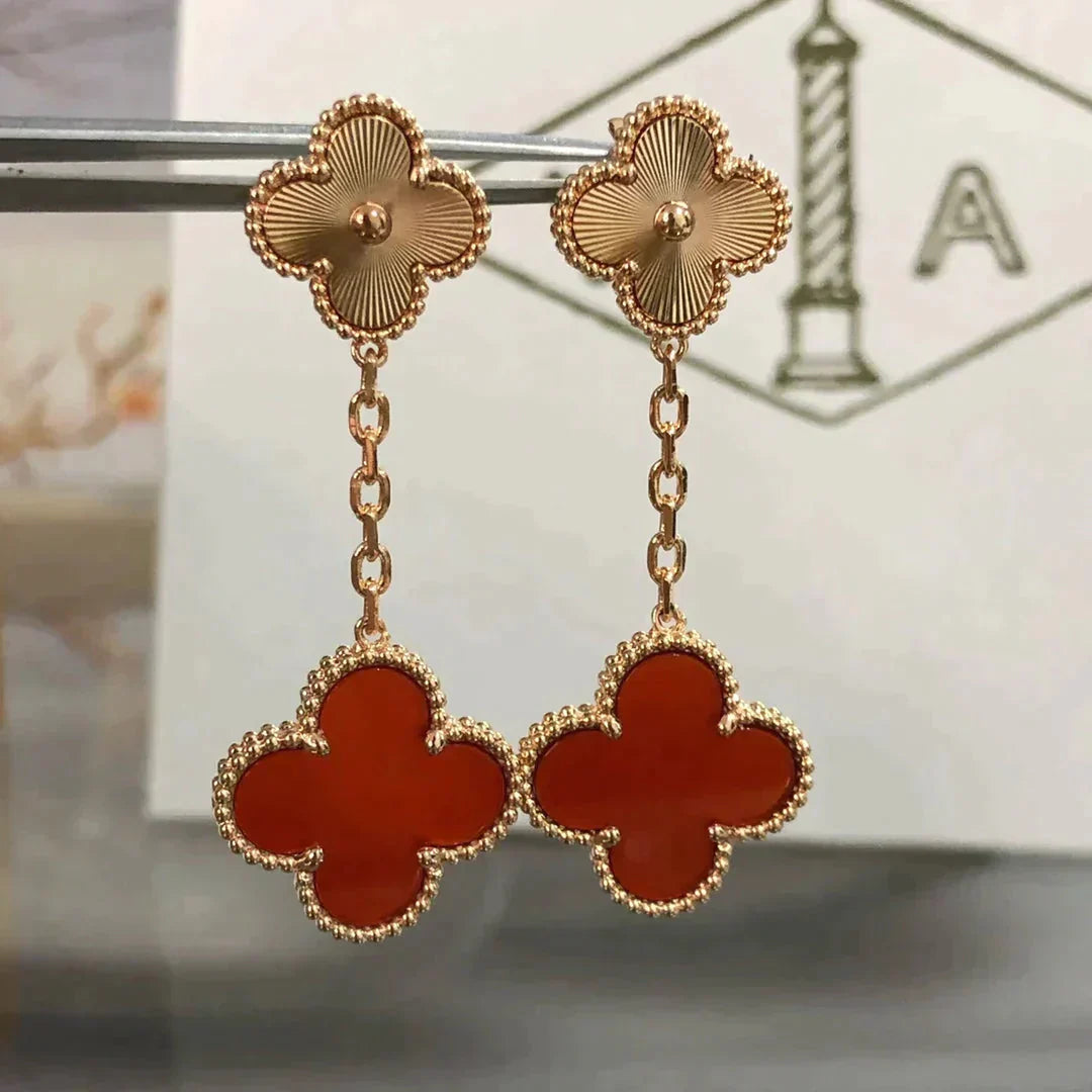 CLOVER 2 MOTIF  LASER CARNELIAN EARRINGS