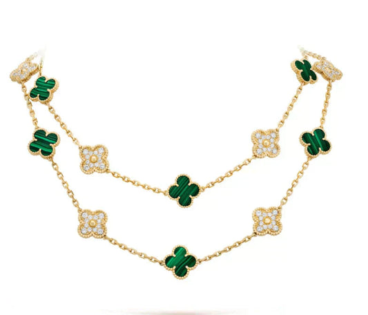 CLOVER 20 MOTIFS MALACHITE DIAMOND NECKLACE