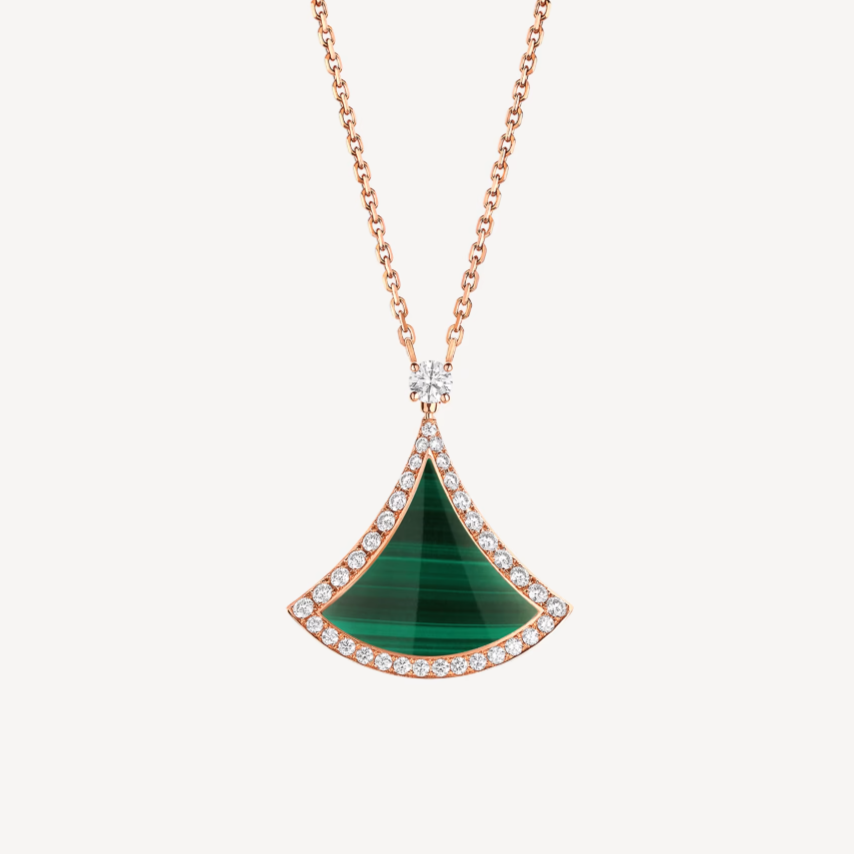 DREAM MALACHITE DIAMOND PAVED PINK GOLD NECKLACE