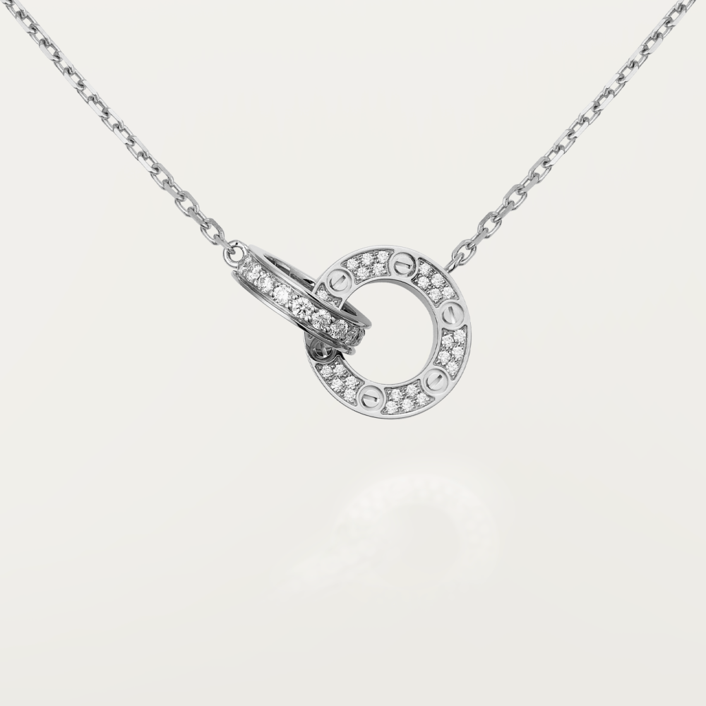 LOVE 7.6MM NECKLACE ROSE GOLD AND SILVER  FULL DIAMOND