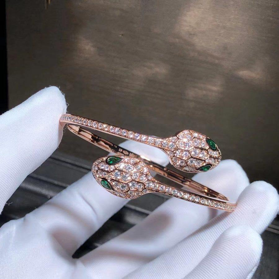 SERPENTI BRACELET PINK GOLD MALACHITE DIAMOND DOUBLE SNAKE