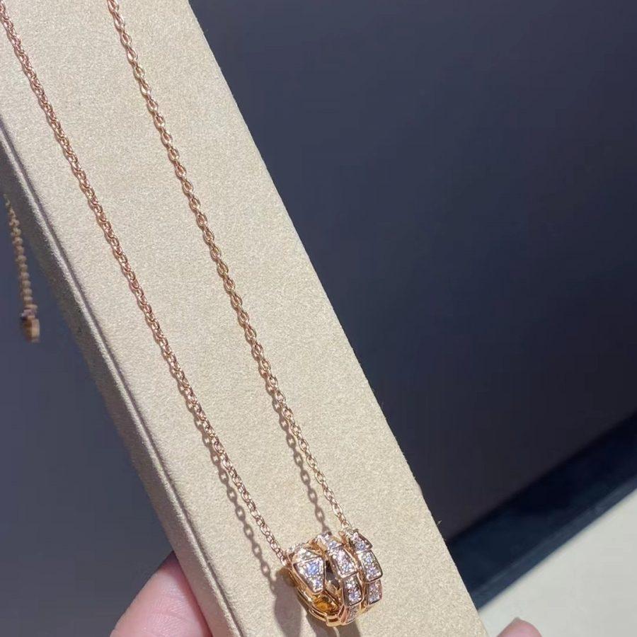 SERPENTI PINK GOLD NECKLACE DOUBLE RING DIAMOND