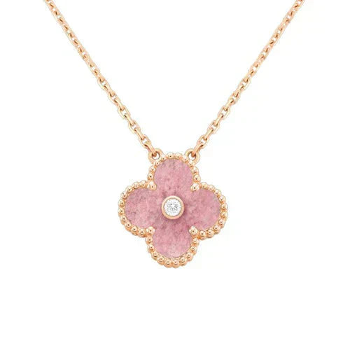 CLOVER 15MM DIAMOND RHODONITE NECKLACE