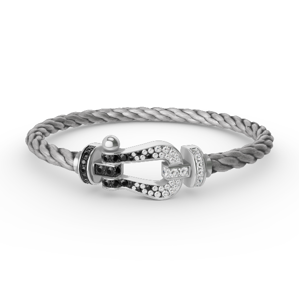 FORCE LARGE HORSESHOE BLACK WHITE DIAMOND BRACELET SILVER