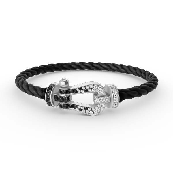 FORCE LARGE HORSESHOE BLACK WHITE DIAMOND BRACELET SILVER