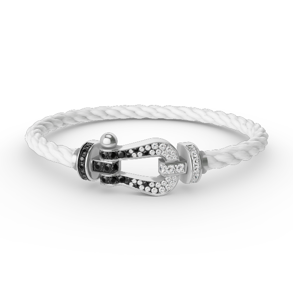 FORCE LARGE HORSESHOE BLACK WHITE DIAMOND BRACELET SILVER