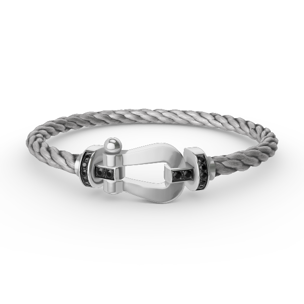 FORCE LARGE HORSESHOE BLACK DIAMOND BRACELET SILVER