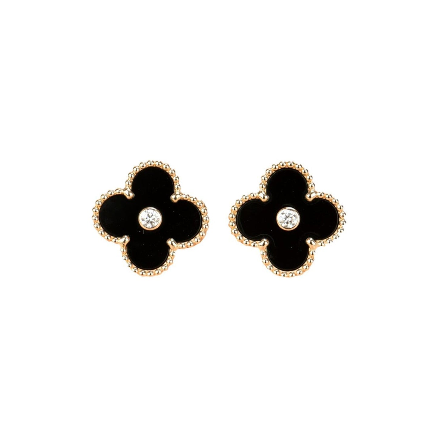 CLOVER MEDIUM 1 MOTIFS ONYX DIAMOND EARRINGS