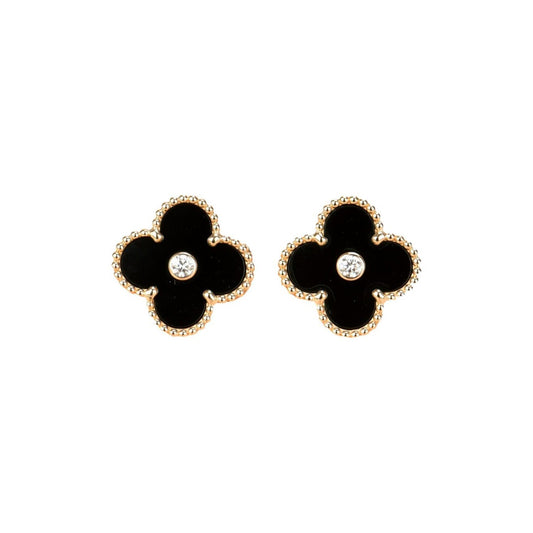 CLOVER MEDIUM 1 MOTIFS ONYX DIAMOND EARRINGS