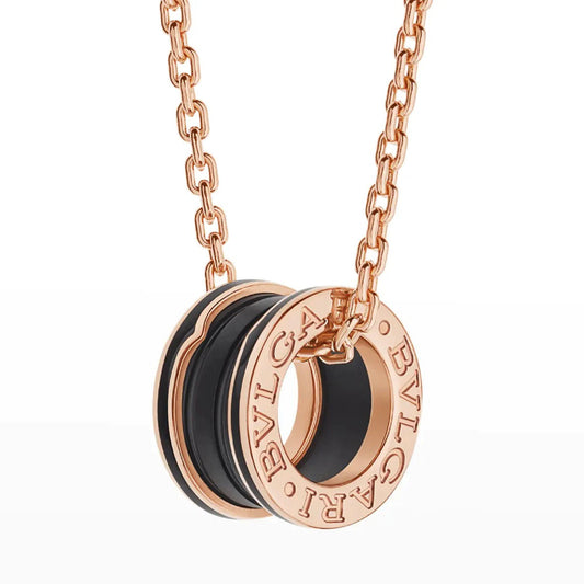 ZERO 1 BLACK CERAMIC PINK GOLD NECKLACE