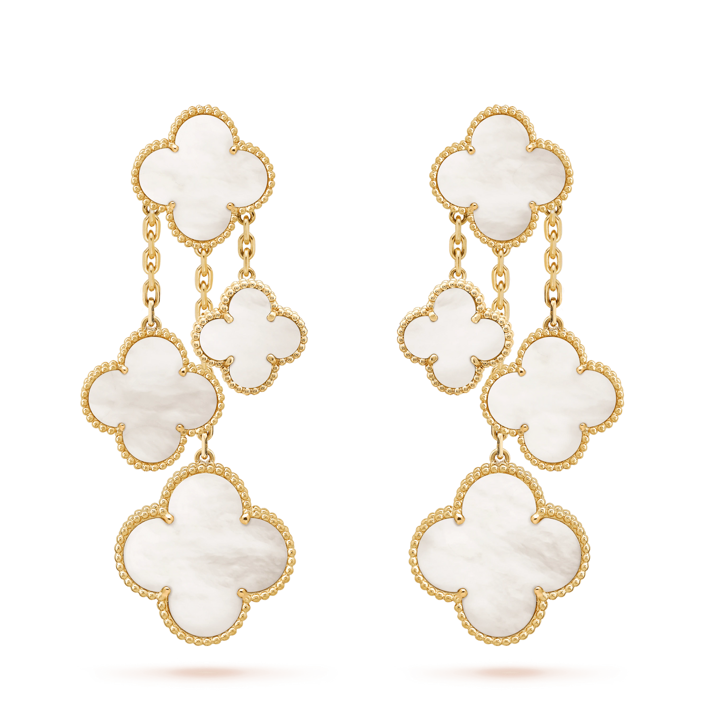 CLOVER EARRINGS WHITE MOP 4 MOTIFS GOLD