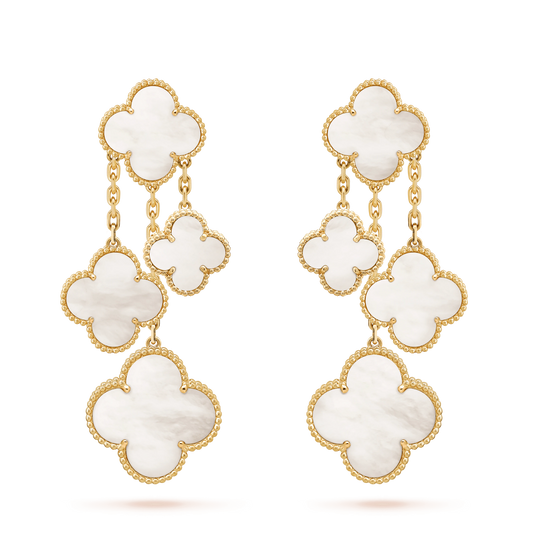 CLOVER EARRINGS WHITE MOP 4 MOTIFS GOLD