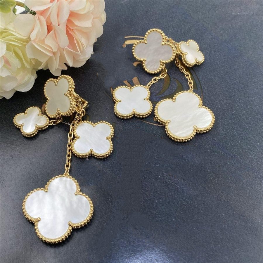 CLOVER EARRINGS WHITE MOP 4 MOTIFS GOLD