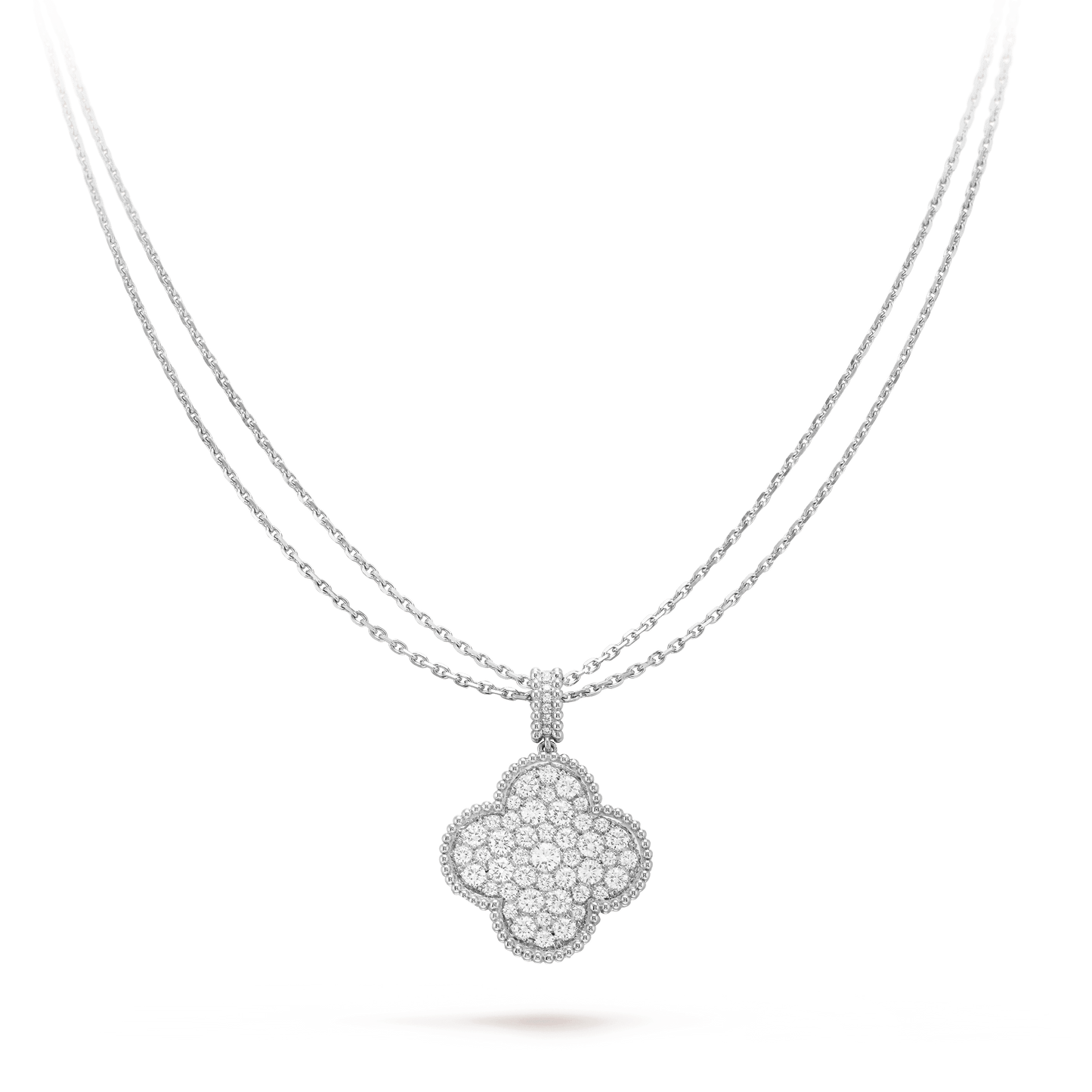 CLOVER 25MM SILVER FULL DIAMOND BIG CLOVER NECKLACE