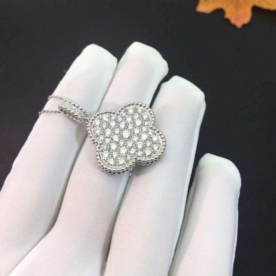 CLOVER 25MM SILVER FULL DIAMOND BIG CLOVER NECKLACE