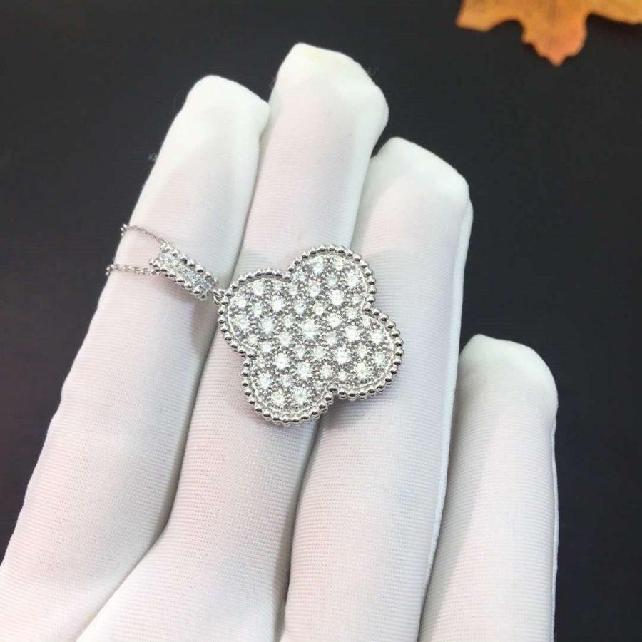 CLOVER 25MM SILVER FULL DIAMOND BIG CLOVER NECKLACE