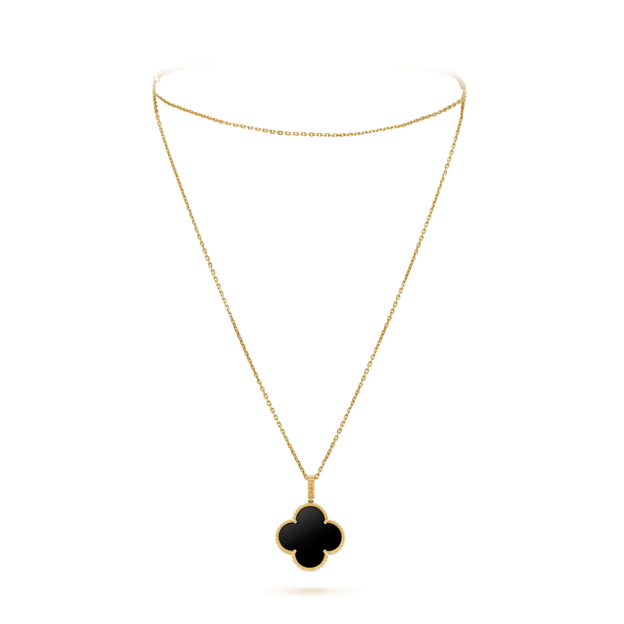 CLOVER 25MM GOLD ONYX BIG CLOVER NECKLACE