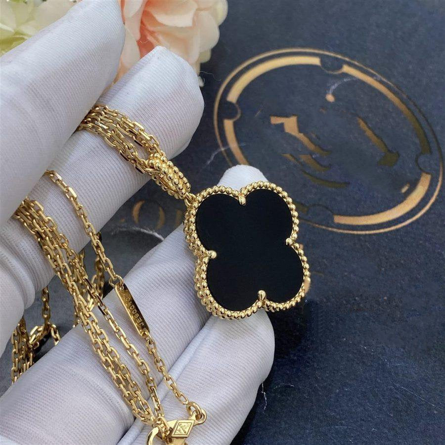 CLOVER 25MM GOLD ONYX BIG CLOVER NECKLACE