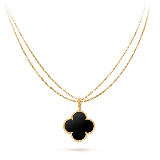 CLOVER 25MM GOLD ONYX BIG CLOVER NECKLACE