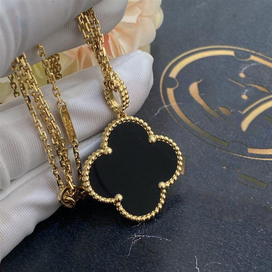 CLOVER 25MM GOLD ONYX BIG CLOVER NECKLACE