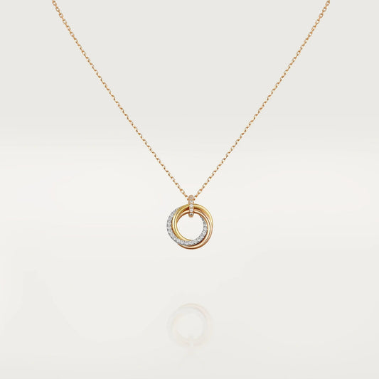 TRINITY NECKLACE SILVER GOLD PINK GOLD DIAMONDS