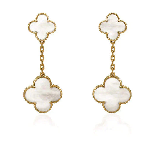 CLOVER 2 MOTIF WHITE MOP EARRINGS